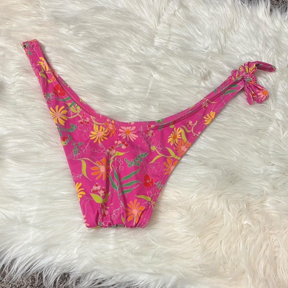 Kate Spade Pink Flash Bikini Swim Bottoms Floral Print Side Buckle Side Tie